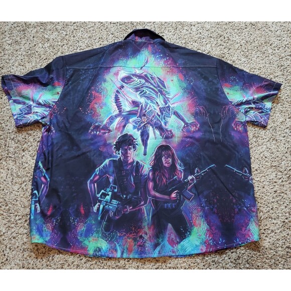 Aliens & Terminator 2 Shirt Graphic Men's 5XL Button Down Short Sleeve - Picture 5 of 6